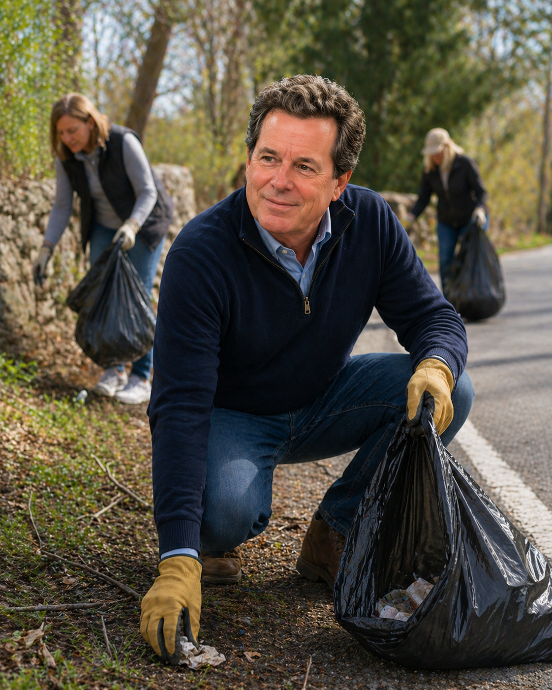 Don Scott participating in a community cleanup day in Bedford