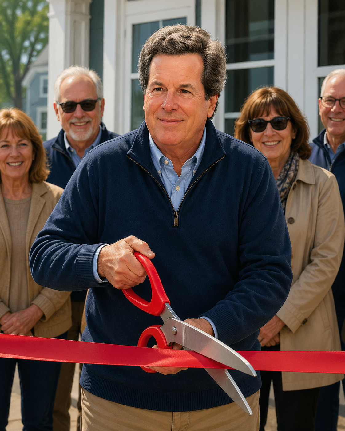 Don Scott at a small ribbon cutting ceremony outside a Bedford community building