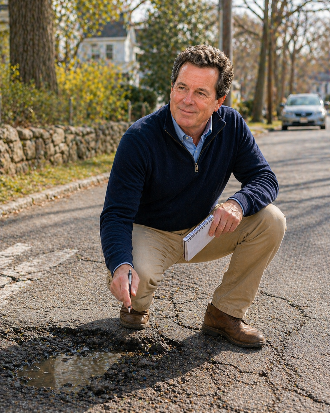 Don Scott inspecting a Bedford road or street condition